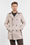 Men's Dark Beige Mono Collar Plain Classic Comfort Fit Overcoat 1006260150 - 2