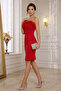 Black Sequin Fabric Graduation Dress with Red Plush Feather Detail - 3