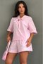 Pink Tie-Dye Detailed Women's Shirt Shorts Set Mg2864 - 4