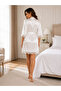 Ecru Lace Detailed Satin Belted Women's Dressing Gown - 5