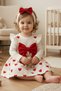 Baby Girl Heart Patterned Dress – Stylish Set with Red Bow and Bandana - 2