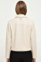 Beige Bloom Women's Zippered Biker Genuine Leather Coat - 3