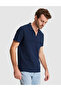 Navy Blue Slim Fit 100% Cotton Apaş Collar T-Shirt 50296772-Vr033 - 3