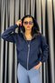 Noa Noa Silver Zipper Hooded Jacket - Navy Blue Navy Blue