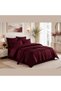 100% Cotton Satin Striped Double Duvet Cover Set - Claret Red - 2