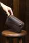 Men's Black Card Holder Luxury Portfolio Handbag with Belt