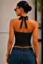 Lace-Up Stretchy Summer Crop Top Blouse - 4