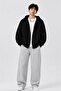 Patternless Sweatshirt Zippered Cardigan - Black Oversize Pocket Winter Hoodie