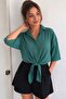Low-sleeved oversize crop shirt with tie detail, linen blend - 4