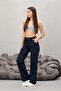 Navy Blue Cargo Pocket Lycra High Waist Wide Leg Trousers - 5