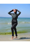 Honeycomb Patterned Emerald Hijab Swimsuit, Black, Adjustable Elastic Waist, Finger-Looped, 3-Piece Fully Covered Set. - 4