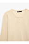 Cotton Long Sleeve Pique Fabric Buttoned Henley Collar Sweatshirt - 7