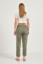 Elastic Waist Button Placket Double Leg Gabardine Trousers - 3