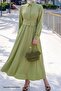 Buttoned Elastic Waist Pistachio Green Dress - 4