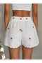 Red Floral Embroidered Pocketed Wholesale Shorts - Red - 2