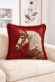 Ottoman-Inspired White Horse Figured Fringed Cushion Cover with Tassels on Red Background - Tasseled Pillowcase - 2