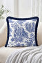 Set of 4 Fringed-Tasseled Throw Pillow Covers with Blue and White Toile De Jouy Figures - 3