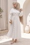 Embroidered Lined White Dress - 2