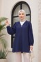 قميص بياقة على شكل V وأزرار علوية - لون كحلي
