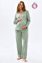 Bamboo Maternity and Maternity Dressing Gown Nightgown Ribbed Suit Long Sleeve Buttoned