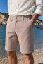 Men's White-Burgundy Slim Fit Seersucker Striped Casual Stretch Shorts with Side Pockets - 5