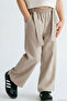 Girl's Pants with Tie Detail, Comfortable Cut, Pockets, 4-8 Years, Stone - 2