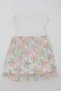Girl's Dress with Colorful 3D Daisy Flower Applique and Sequin Detail, Ages 4-9, Ecru - 3