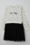 Girl's Long Sleeve Dress Heart Patterned Summer Printed 4-8 Years, Ecru - 5