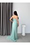 Mint Strapless Ruched Draped Long Evening Dress - 7