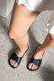 Daily Women's Navy Blue Slippers Buckle Heels Comfortable Soft Sole Oval Toe Shoes 323 - 2