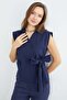 Side Tie Draped Double-Breasted Collared Shirt - 4