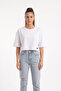 Women's Ecru 100% Cotton Breathable Fabric Crew Neck Oversize Basic Crop T-Shirt - 3