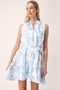 Hakim Collar Belted Blue Paisley Patterned Mini Dress - Lavinia