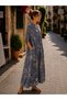 Bohomiyan Plus Size Italian Long Digital Flower Printed Linen V-Neck Shirt Dress - 2