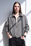 Women's hem Belt Oversized zippered jacket - school grey