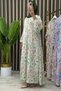 Beautiful Dress Modal Fabric Women's Green Floral Patterned Buttoned Elastic Sleeves Relaxed Cut Dress - 6