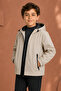 Boy's Stone Lined Water and Windproof Hooded Double Zipper Pocket Raincoat