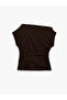 Slim Fit Asymmetrical Drape Collar Sleeveless Crepe Blouse with Metal Accessories and Belt - 7