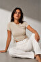 Women's Stone Color Side Adjustable Drawstring T-Shirt (95% Cotton) - 2
