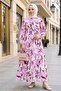 Zerya Patterned Linen Dress 1718 - Pink