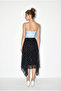 Women's Black Ecru Elastic Waist Asymmetrical Cut Lined Polka Dot Midi Skirt 60286217 - 5