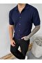 Men's Buttoned Embossed Textured Polo Collar Knitted Shirt - 2