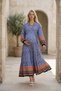 Women's Tassel Collar Cotton Maternity Dress Marine Patterned Long Sleeve Summer Dress - 4