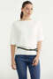 Low Sleeve Knitwear T-Shirt with Belt Accessory - Ecru - 2