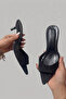Women's Black Suede Kitten 4 cm Low Heel Pointed Toe Thin Pointed Toe Short Heel Slippers Black - 2