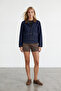 Navy Blue Jean Jacket with Suede Collar and Double Pockets Alc-X15506 - 3