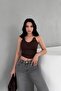 Women's Brown Transparent Strap Crop Blouse Elt3004