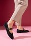 Minori Black Knitted Textured Gold Buckle Belted Knitwear Ballerina - 4