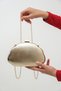 Women's Gold Leather/Skin Textured Metal Framed Chain Strap Evening Dress Wedding Bag - 4