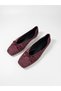 Women's Burgundy Stone Detailed Bowknot Square Toe Suede Ballerinas